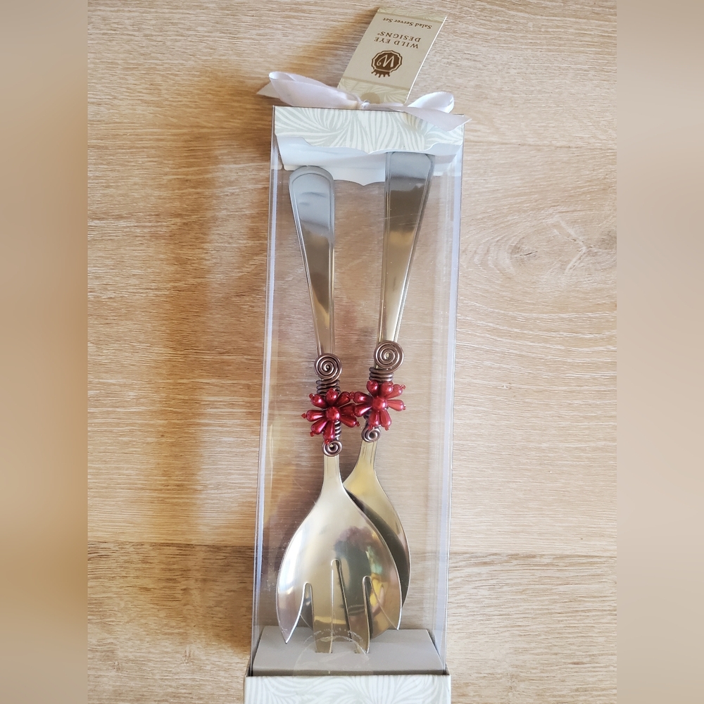 Salad Servers Stainless Steel Wild Eye Designs - NWT